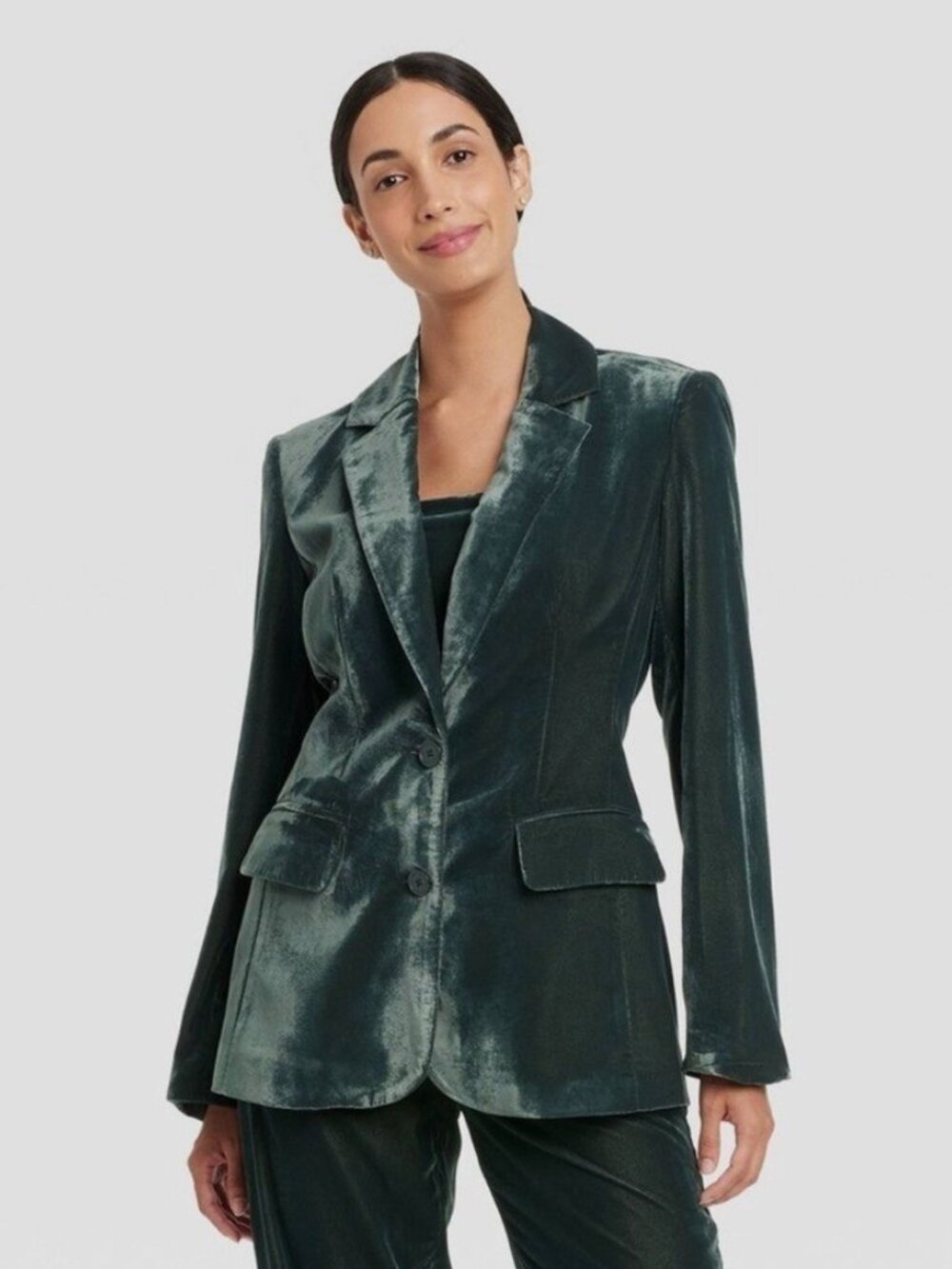 Velour Blazer Velvet Look Dark Academia Whimsigoth Tailored - A New Day Green XS